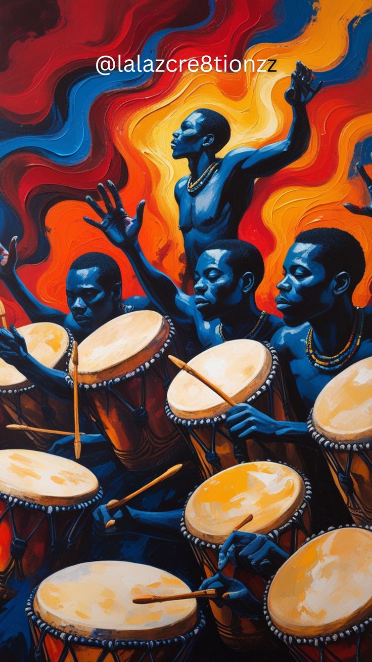 African Drummer Art – Bold Tribal Spirit and Fire _ Afrocentric Wall Decor