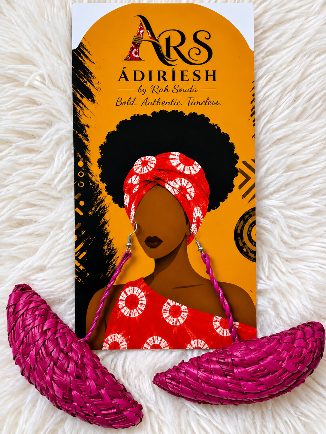 Pink Crescent Handwoven African Statement Earrings