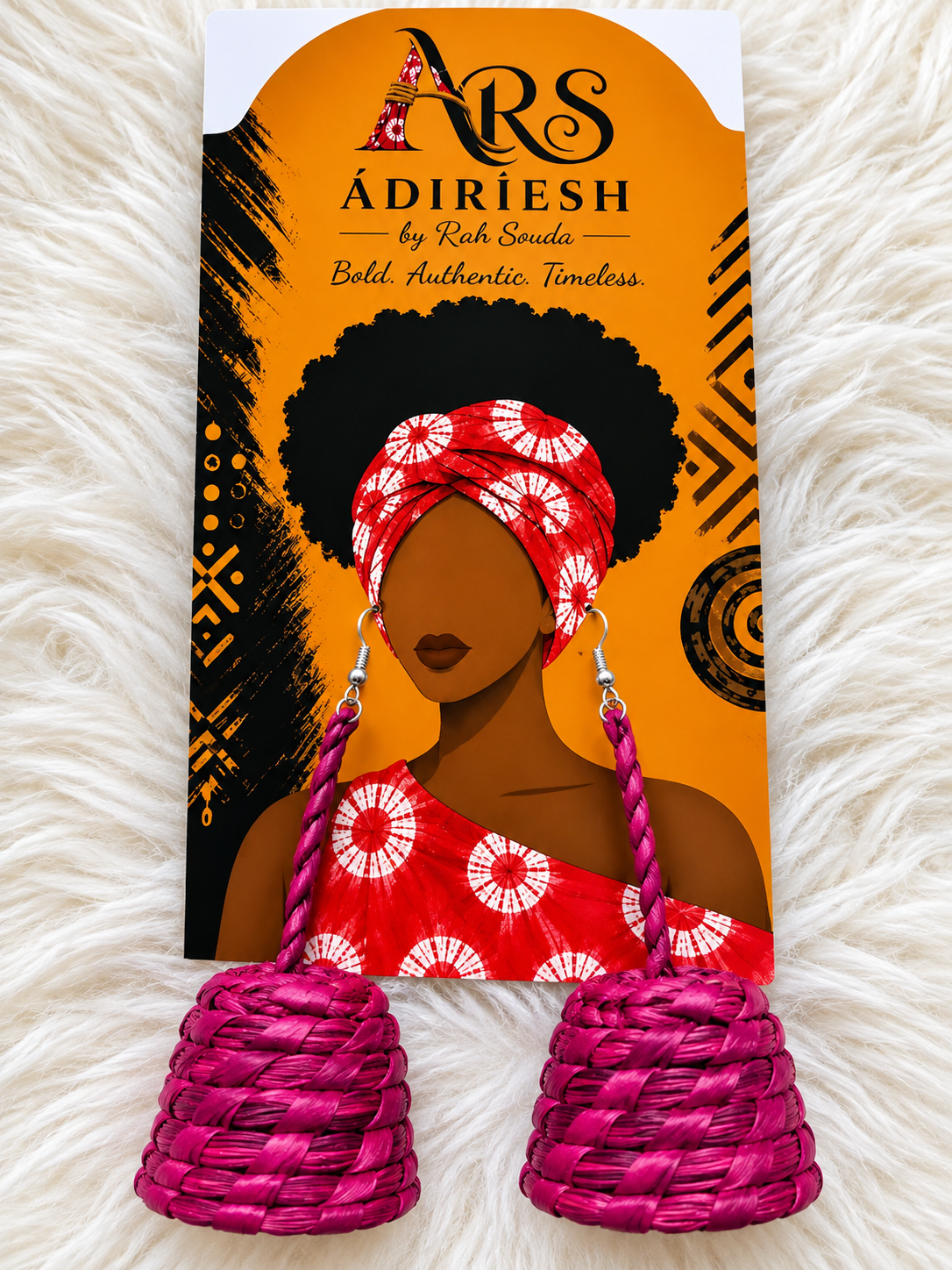 Fuchsia Bell Handwoven African Statement Earrings