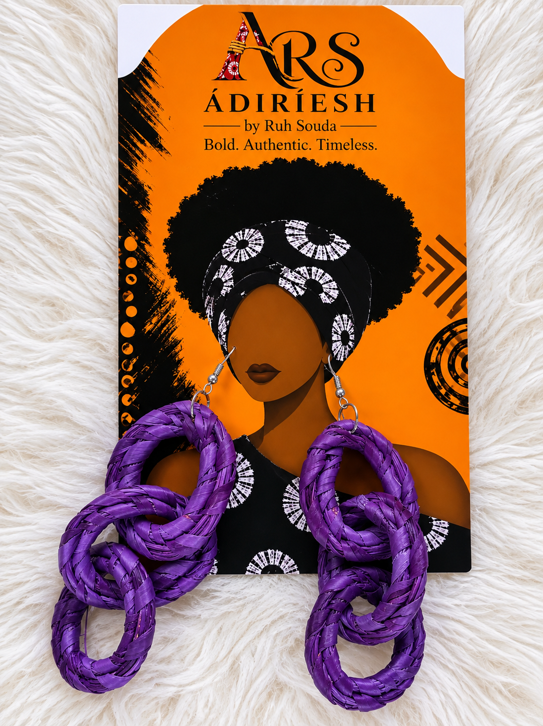Purple Triple Spiral Handwoven African Statement Earrings