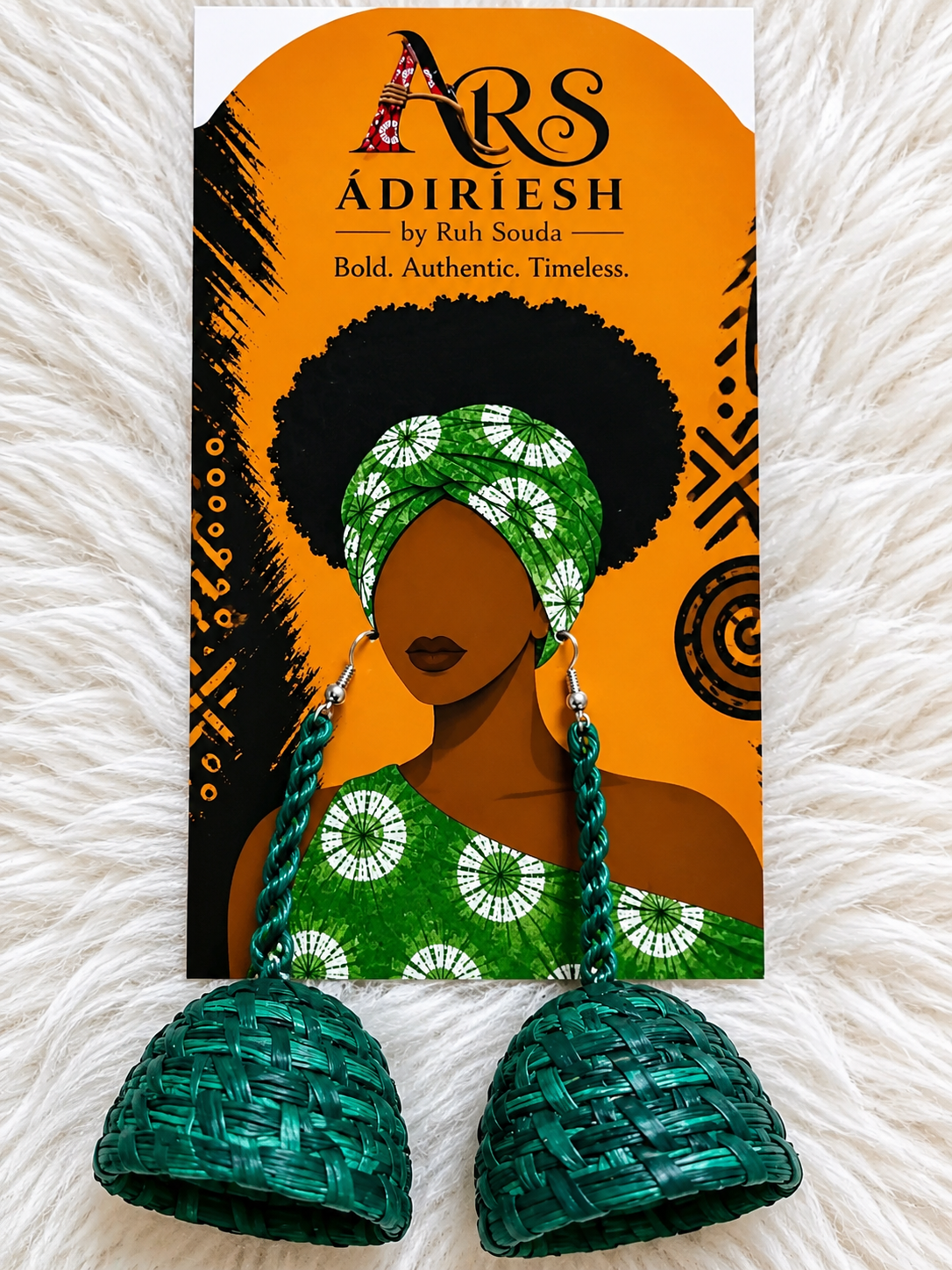 Green Woven Bell Handwoven African Statement Earrings