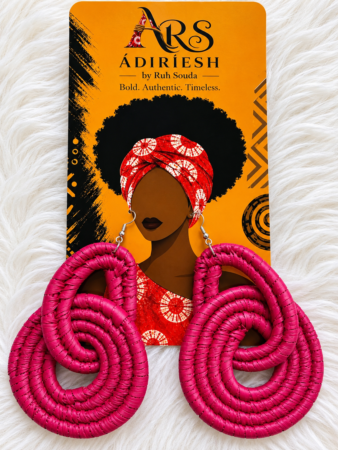 Pink Spiral Handwoven African Statement Earrings