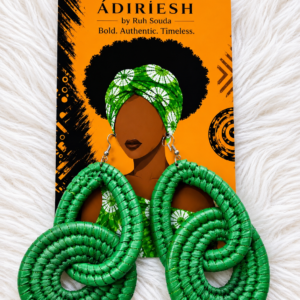 Green Spiral Handwoven African Statement Earrings