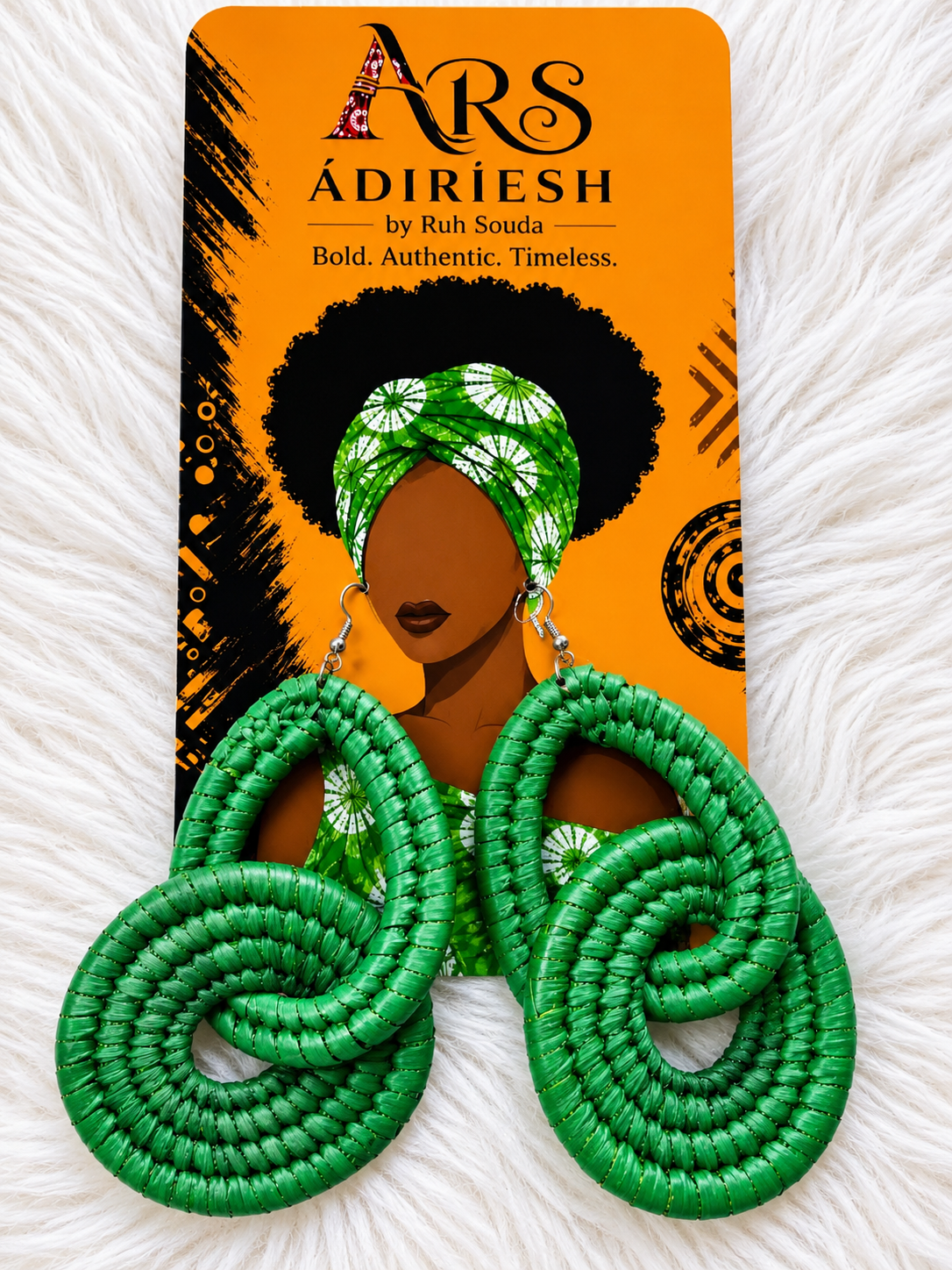 Green Spiral Handwoven African Statement Earrings