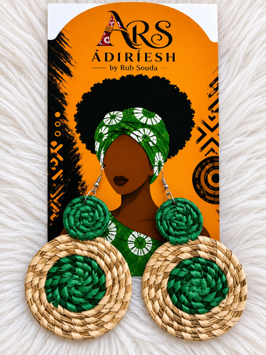 Emerald Halo Handwoven African Statement Earrings