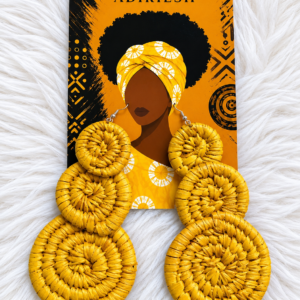 Yellow Triple Spiral Handwoven African Statement Earrings