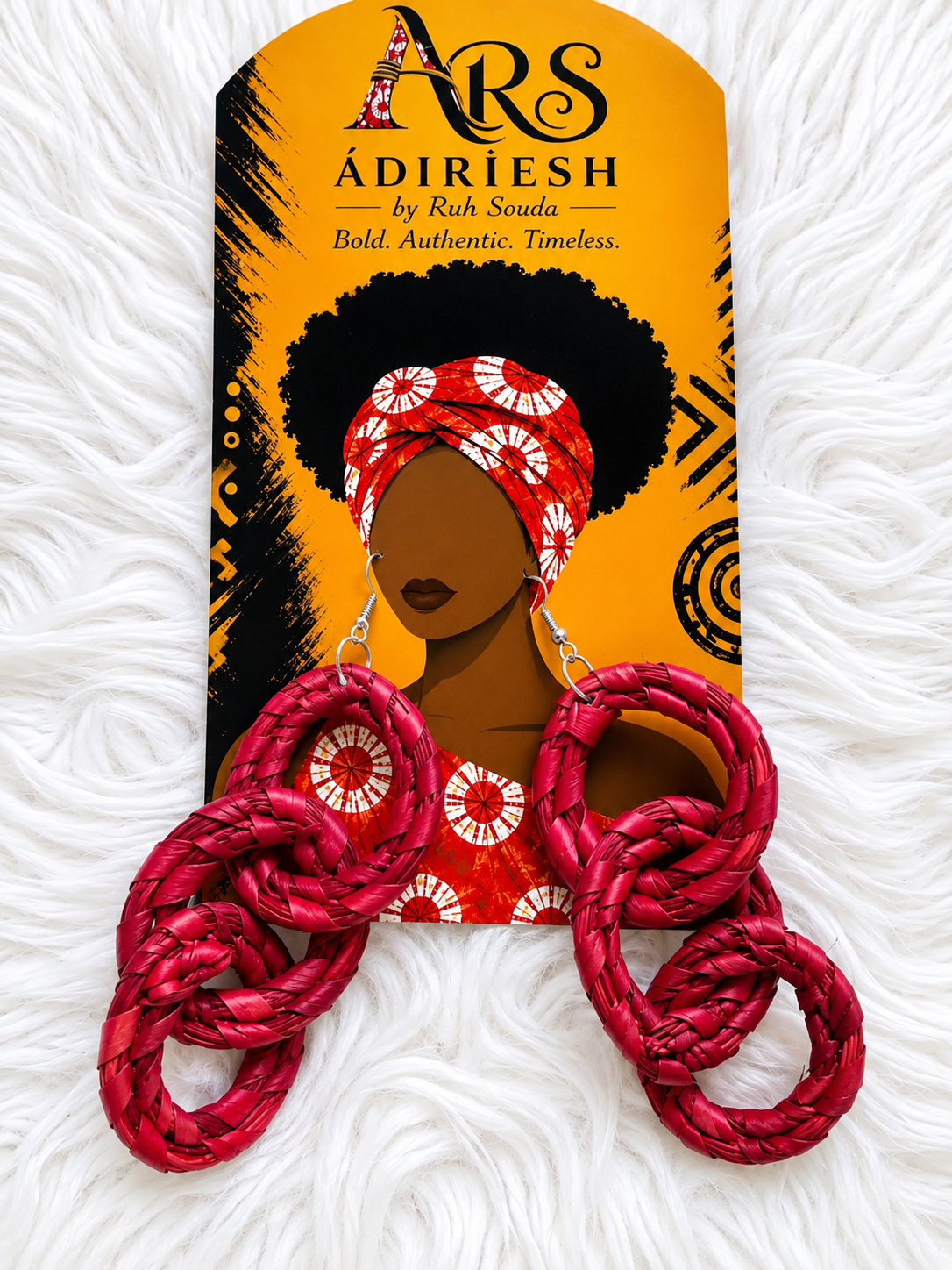 Crimson Cascade Handwoven African Statement Earrings