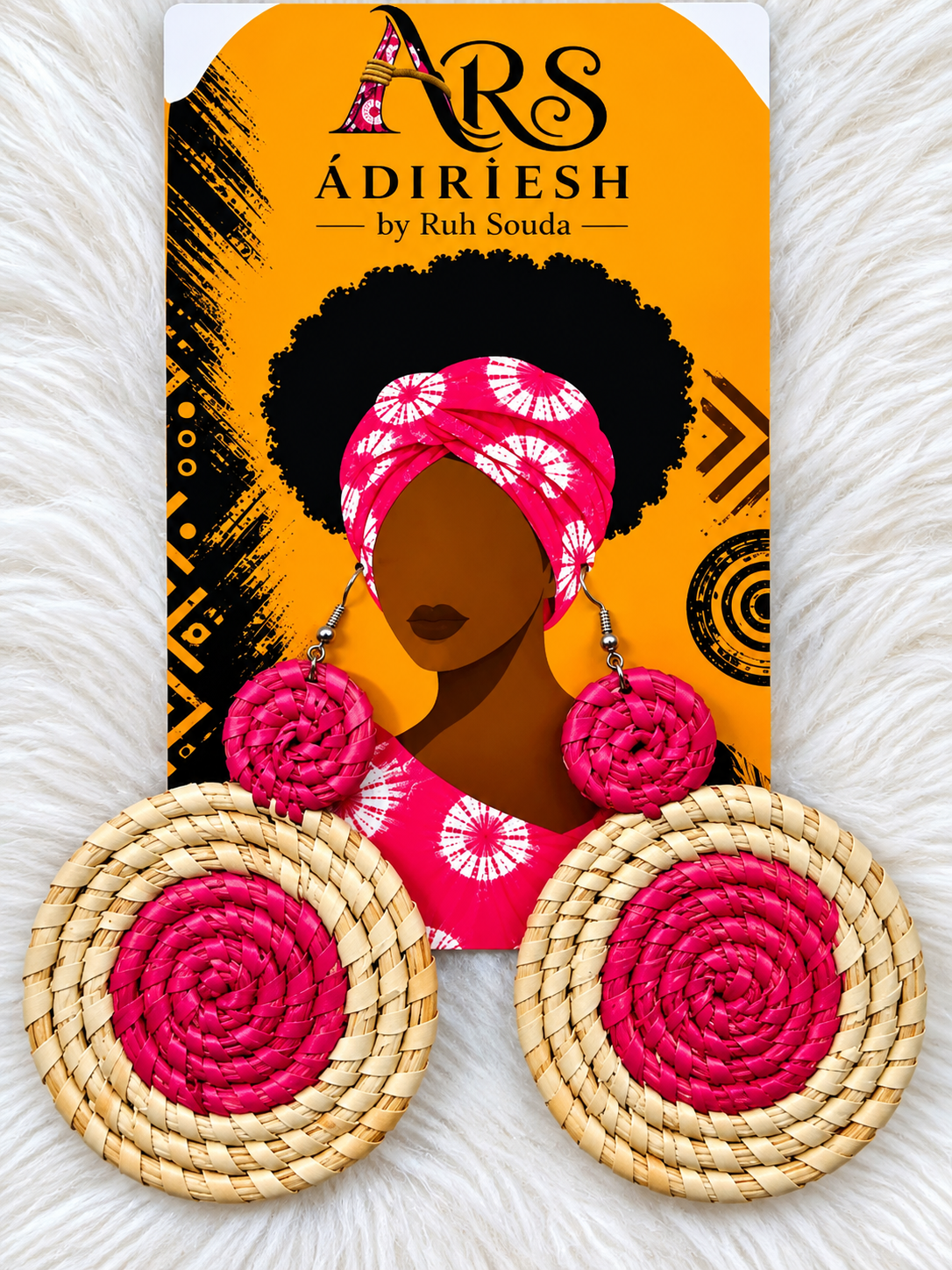 Pink Halo Handwoven African Statement Earrings