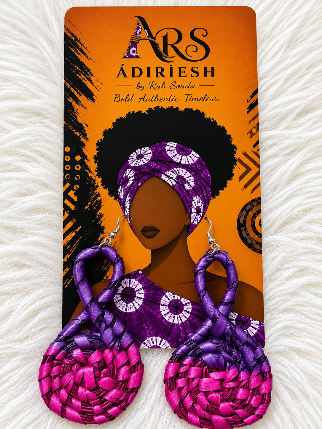 Purple & Pink Woven Disc Drop Handwoven African Statement Earrings