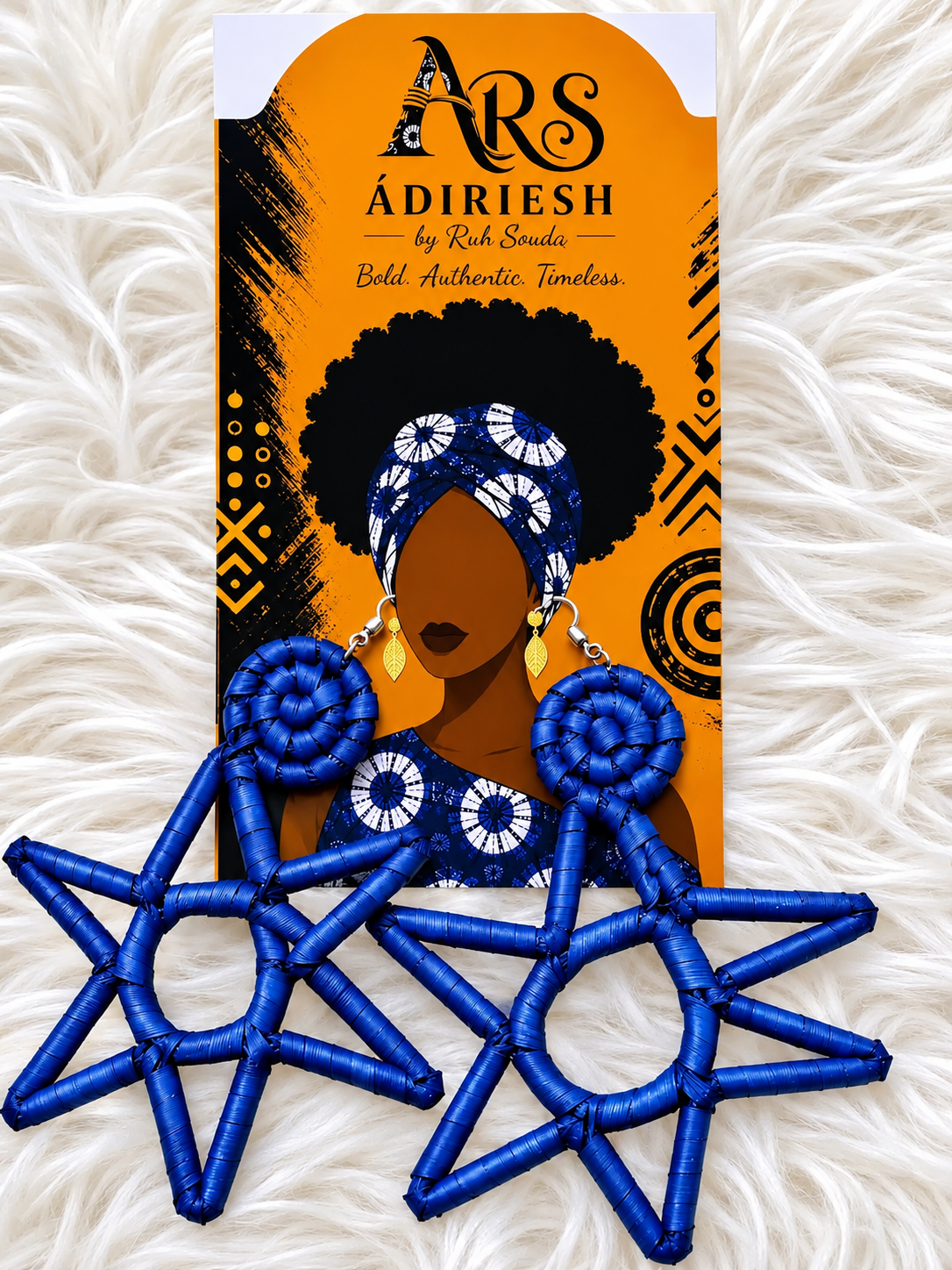 Blue Starburst Handwoven African Statement Earrings