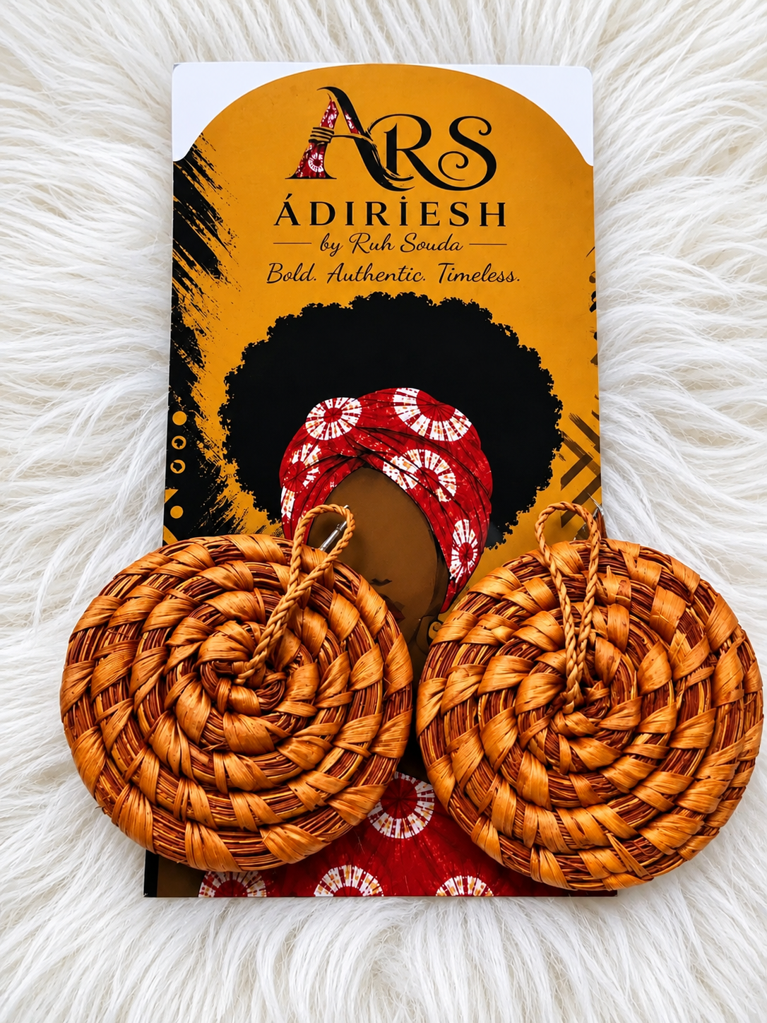 Caramel Spiral Disc Handwoven African Statement Earrings